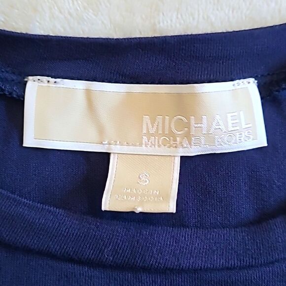 Michael Kors Womens Small Tiered Sleeveless Tank Top Blouse Round Hem Navy Blue - Picture 10 of 15